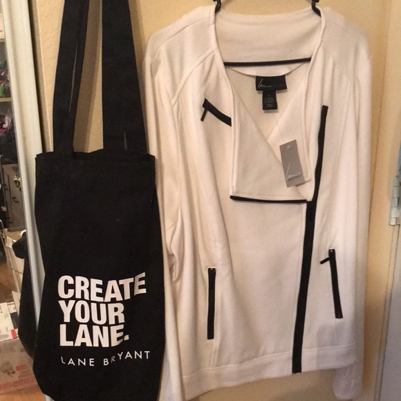 NWT Lane Bryant White With Black Zippers Moto Jacket Size 18W - Picture 2 of 11